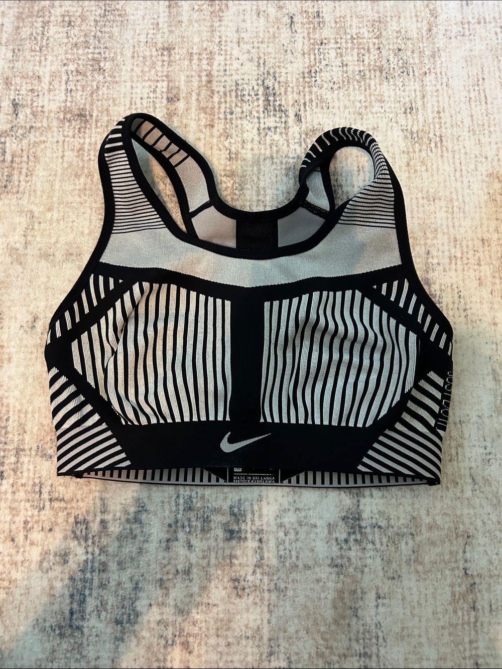 Nike Black & White Striped High-Impact Sports Bra